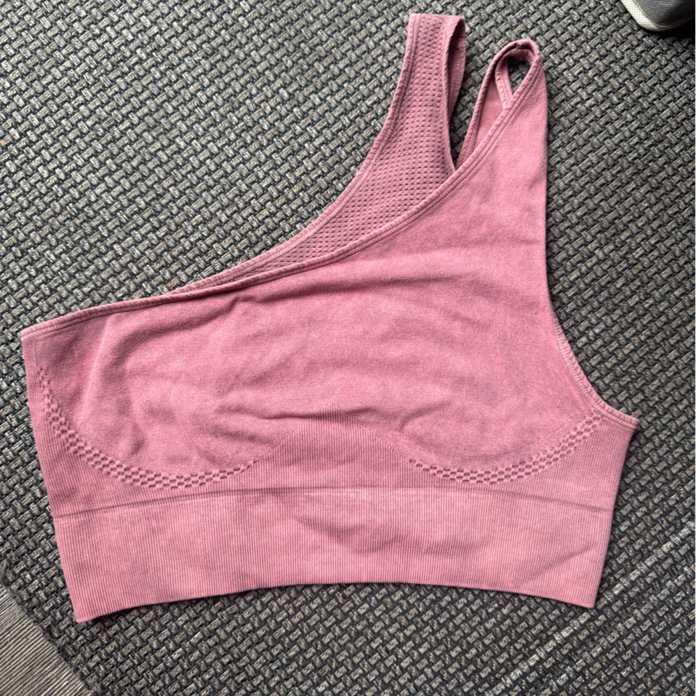 Avocado One Shoulder Asymmetrical Pink Bra Top